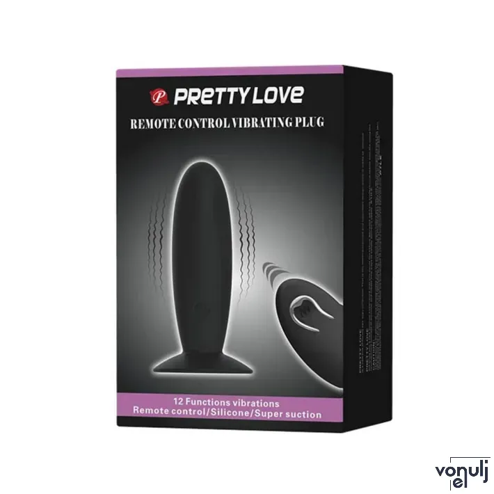 PRETTY LOVE fenékdugó Remote Control Vibrating Plug - fekete színben, vibrátoros, letapasztható, távirányítóval, akkumulátoros