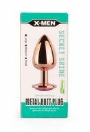 X-MEN fenékdugó Secret Shade Metal Butt Plug Rose L - rózsaarany színben, rózsaszín kővel, L-méretben, vízálló, fém (9.5 cm)