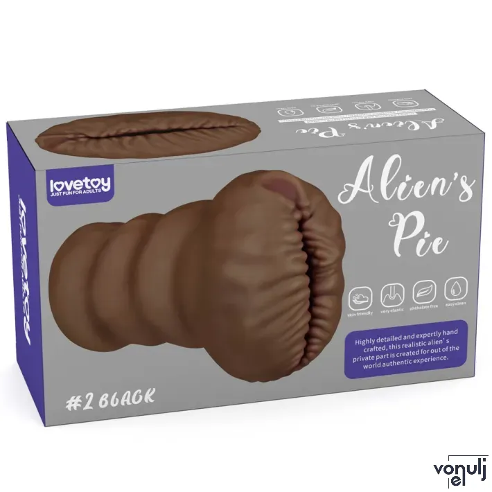 LOVETOY maszturbátor Alien's Pie Masturbator 2 Black - realisztikus, torz vagina formájú testnyílással, vibráció nélküli, vízálló
