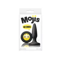 NS NOVELTIES fenékdugó Moji's OMG Black - fekete színben, emojival díszitve, letapasztható, vízálló, szilikon (8,5 cm)