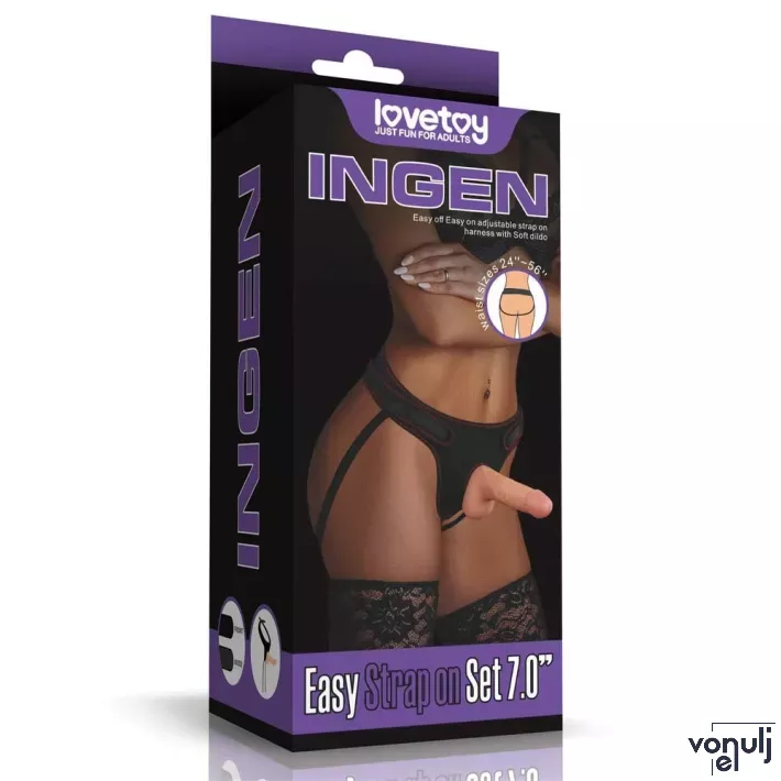 LOVETOY felcsatolható dildó Easy Strapon Set 7.0'' - realisztikus, testszínű, állítható hevederrel, hám nélkül is használható, 18 cm dildóval