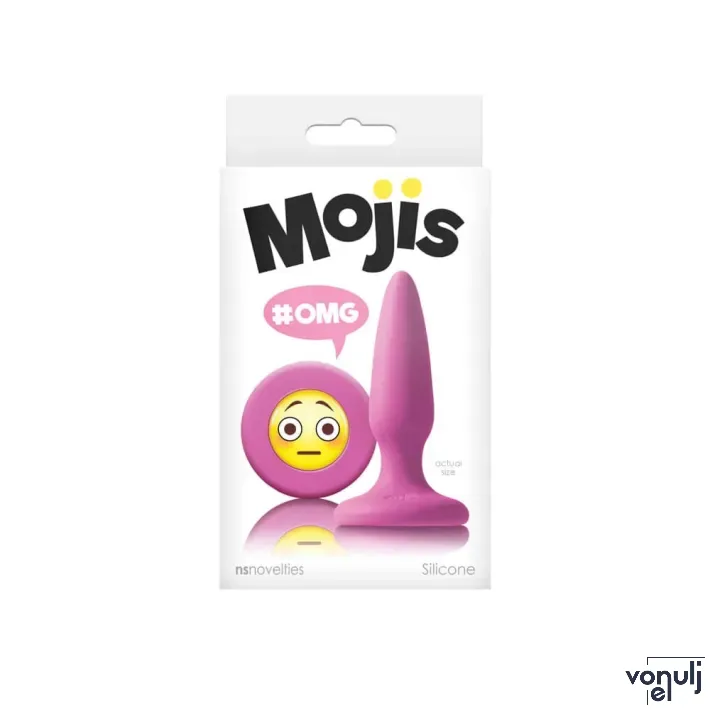 NS NOVELTIES fenékdugó Moji's OMG Pink - rózsaszín színben, emojival díszitve, letapasztható, vízálló, szilikon (8,5 cm)