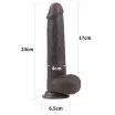 LOVETOY élethű dildó 9" SLIDING SKIN - nagy méretű, herékkel, kétrétegű, letapasztható, csúsztatható bőrű, sötét, TPE (23 cm)