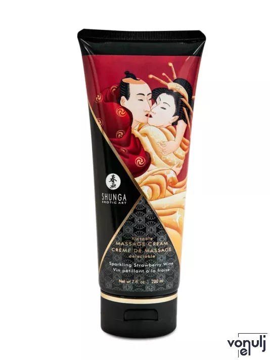 SHUNGA masszázskrém Sparkling Strawberry Wine 200 ml - eper és pezsgő illattal