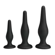 PRETTY LOVE análszett Mini Anal Kit - fekete színben, 3 különböző fenékdugó, letapasztható, vízálló, szilikon