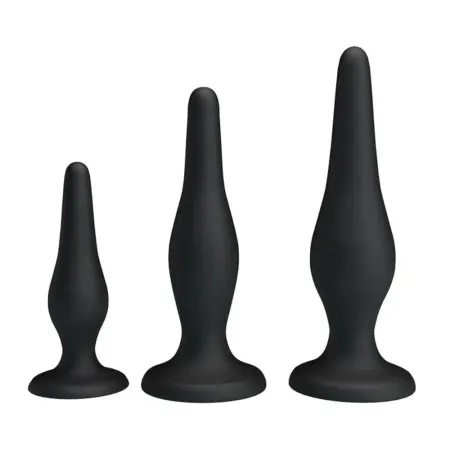 PRETTY LOVE análszett Mini Anal Kit - fekete színben, 3 különböző fenékdugó, letapasztható, vízálló, szilikon