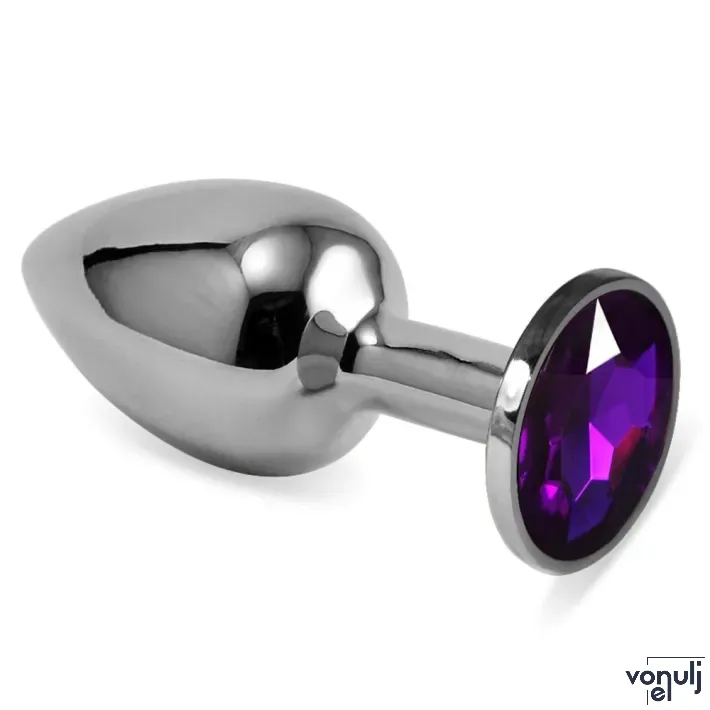 LOVETOY fenékdugó Rosebud Classic Metal Plug S Purple - ezüst színben, lila kővel, S-méretben, vízálló, fém (6.8 cm)