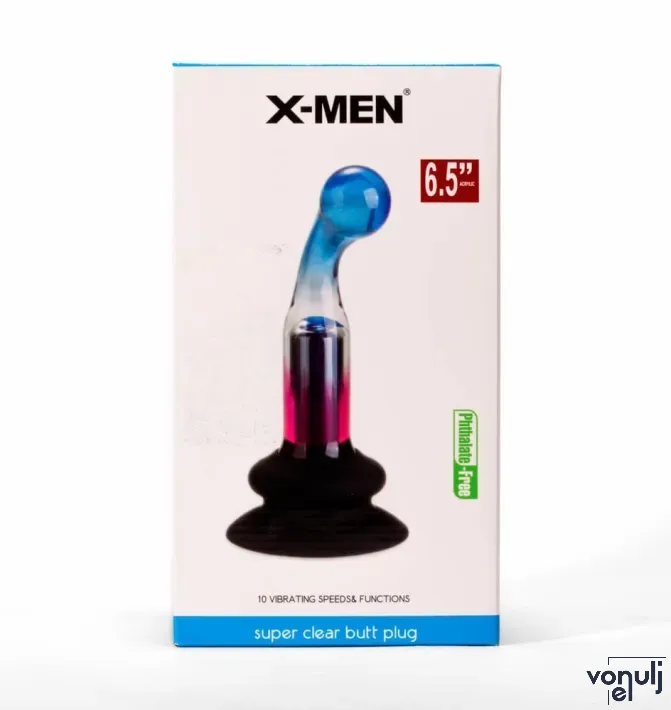 X-MEN fenékdugó 10 Speeds Vibrating Gpot Plug 2 - áttetsző-kék-rózsaszín színben, vibrátoros, vízálló, akkumulátoros