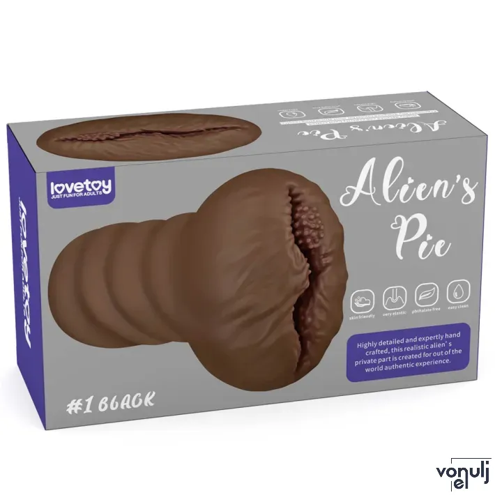LOVETOY maszturbátor Alien's Pie Masturbator 1 Black - realisztikus, torz vagina formájú testnyílással, vibráció nélküli, vízálló