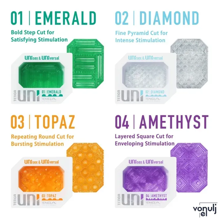 TENGA maszturbátor szett Uni Variety Pack - 4 db maszturbátor eltérő színekben, különböző stimuláló felszínnel, vízálló